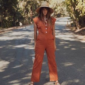 Christy Dawn Phoebe linen rust jumpsuit